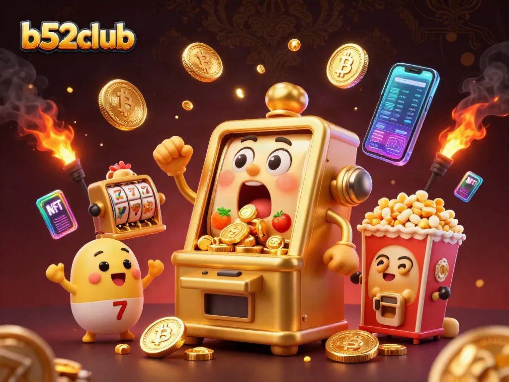 Experience the thrill of b52club slots with golden jackpots and cheering cartoon machines.