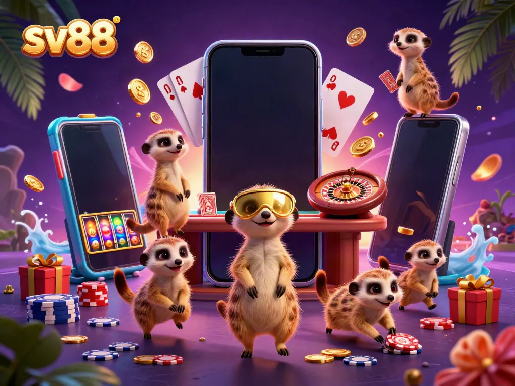 Experience thrilling casino action with sv88's meerkats managing a vibrant gaming scene.