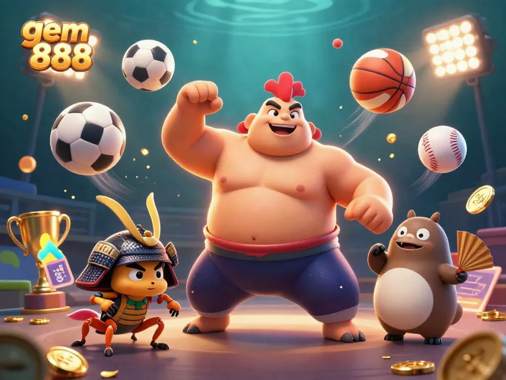 Experience the excitement of gem 888 with dynamic sports betting action in a vibrant casino scene.
