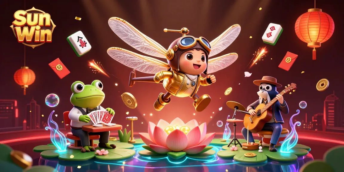 Experience Sun Win at a vibrant lily pad casino with dynamic croupier and musicians
