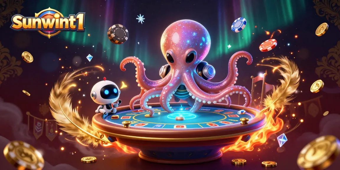 Engage with the exciting world of sunwint1 as an alien octopus plays poker in a dazzling cosmic setting.